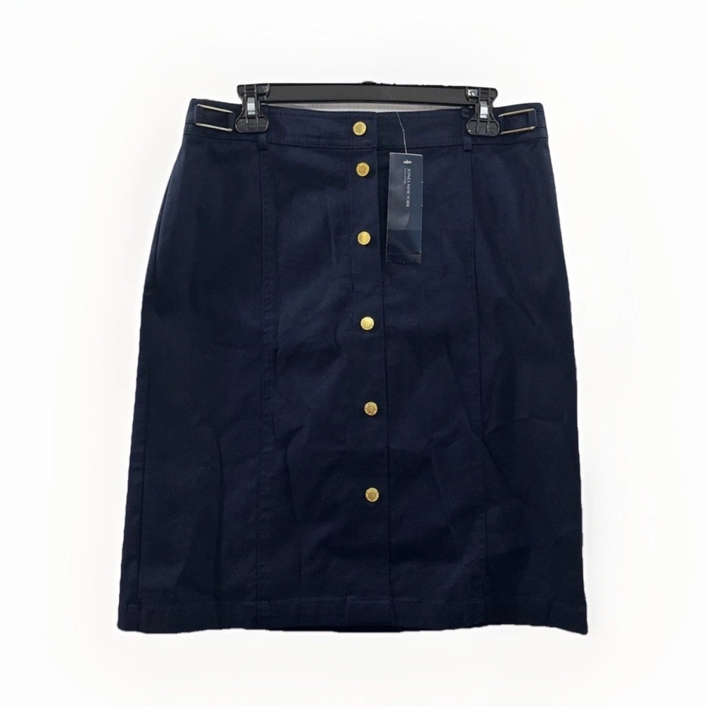 NWT Jones New York Signature Classic Size 8 Navy Pencil Skirt with Gold Buttons‎